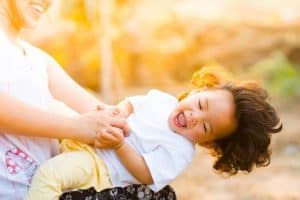 Woman and daughter happy