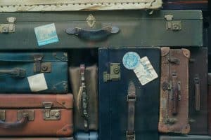 Stacks of vintage suitcases