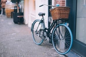 Bicycle with brown basket