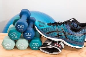 Dumbbell and running shoes for weight bearing exercise